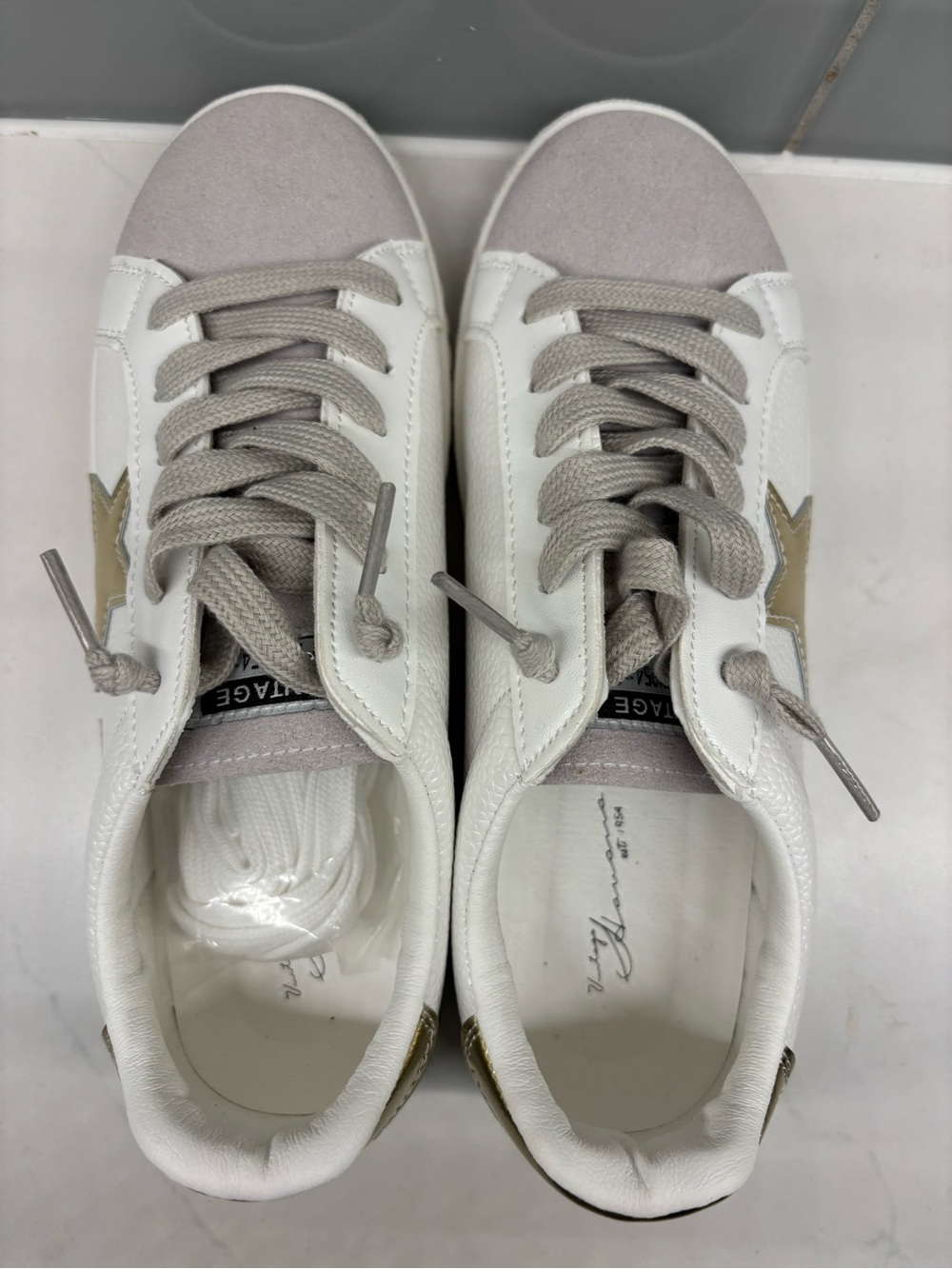 Vintage Havana White Sneakers with Light Gray Accents and Gold Star - Picture 5 of 6